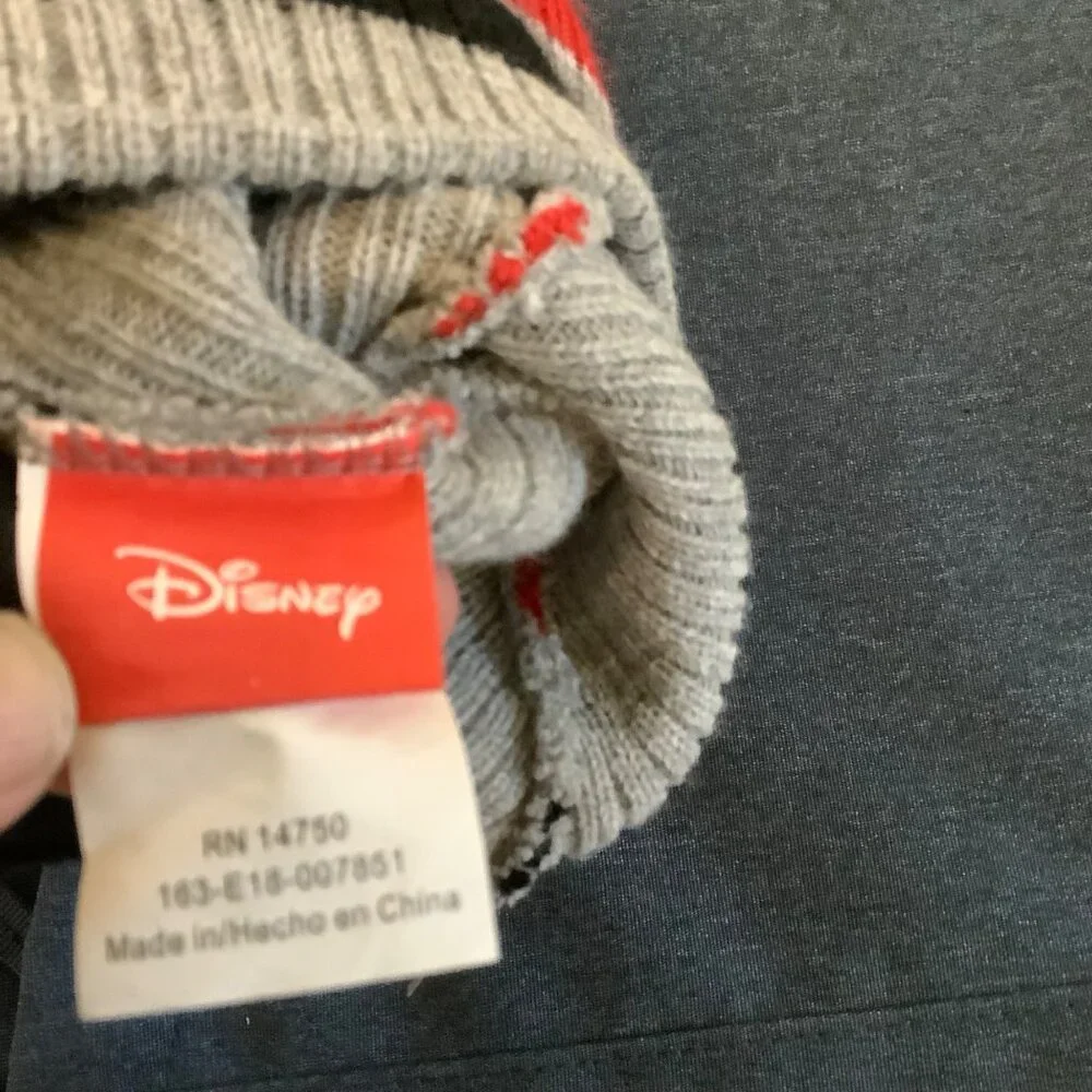 Mickey Mouse Striped Beanie‎ Hat For Kids Size 2T-5T Gray/Red/Black By Disney